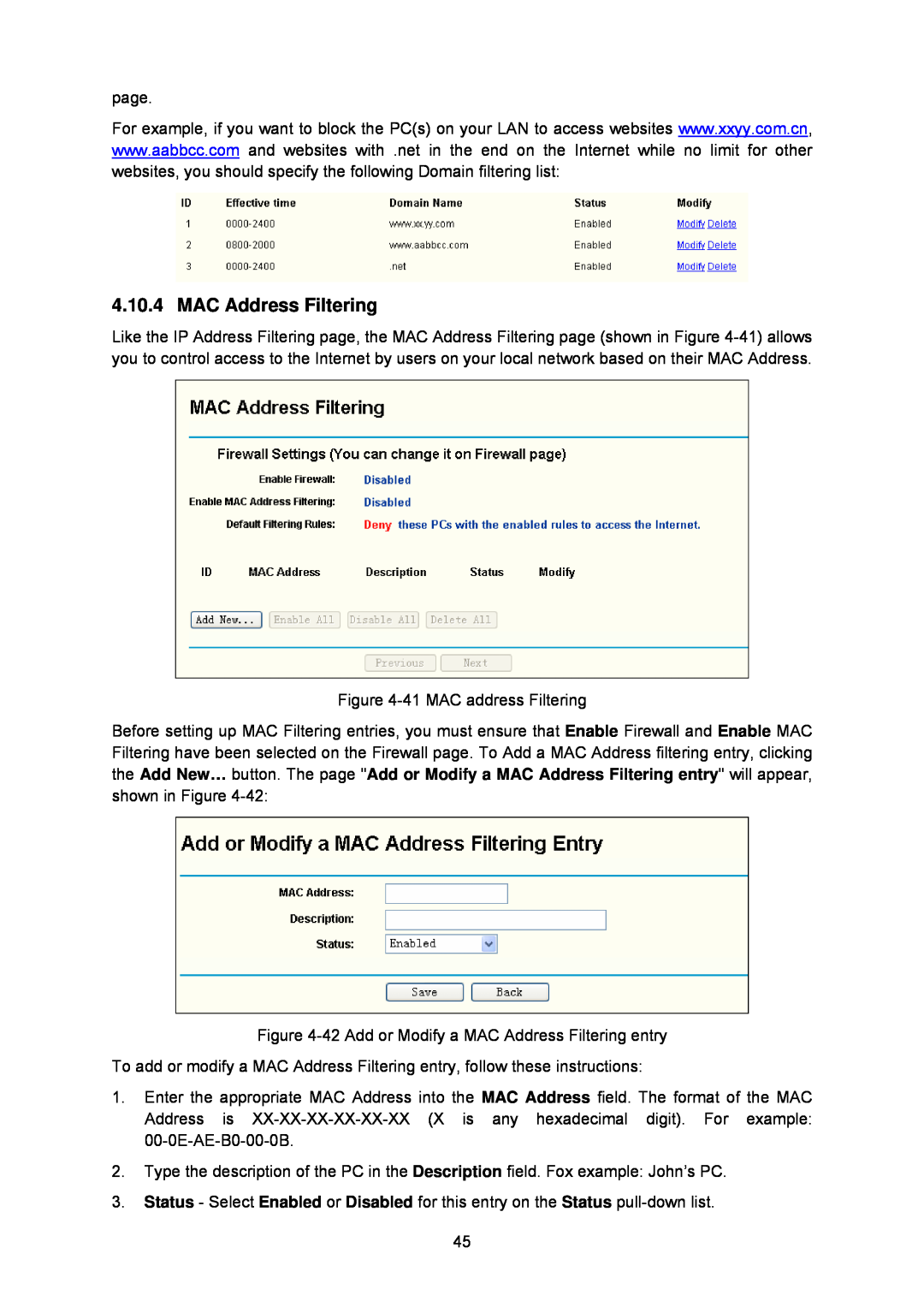 TP-Link TL-WA5110G manual MAC Address Filtering 