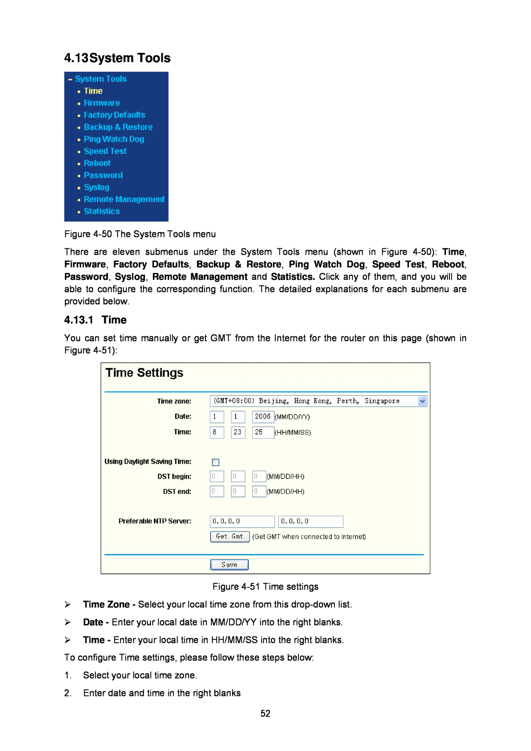 TP-Link TL-WA5110G manual 4.13System Tools, Time 