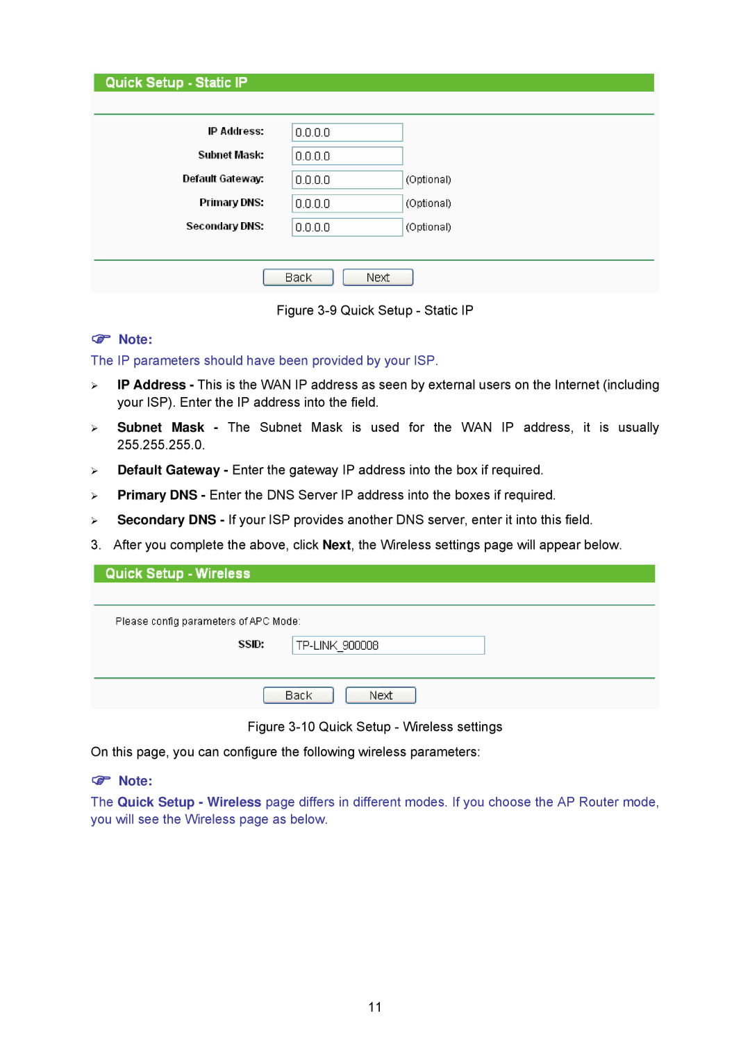 TP-Link TL-WA5210G manual IP parameters should have been provided by your ISP 