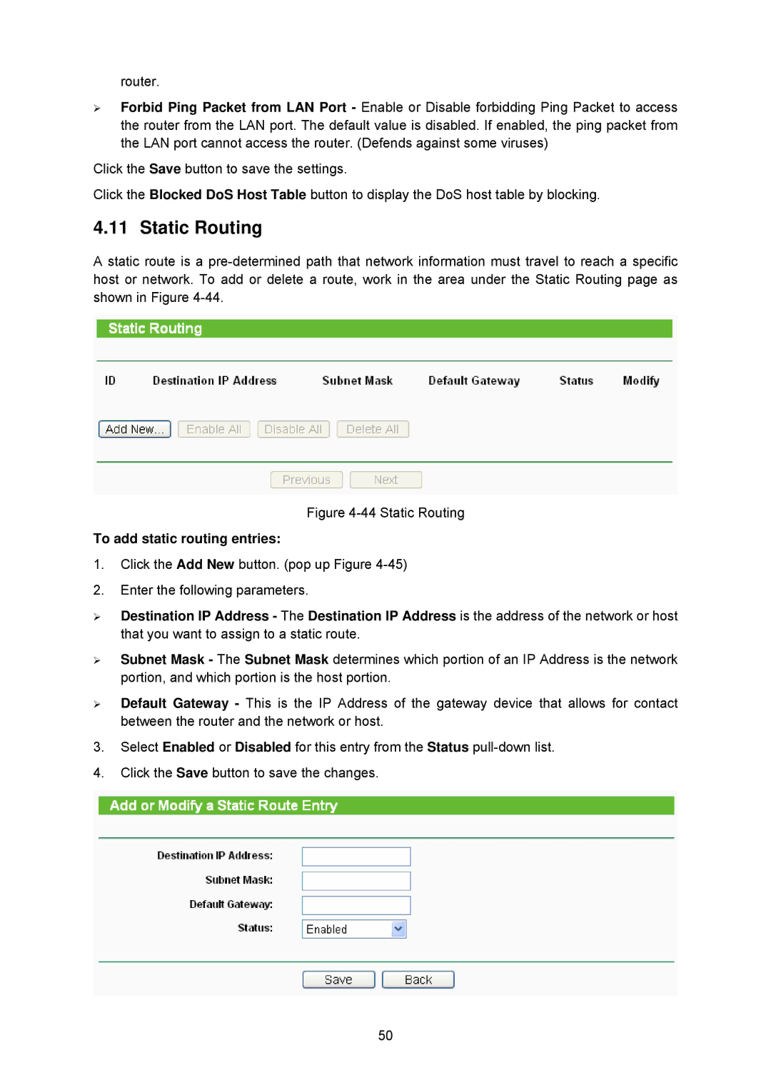 TP-Link TL-WA5210G manual Static Routing, To add static routing entries 