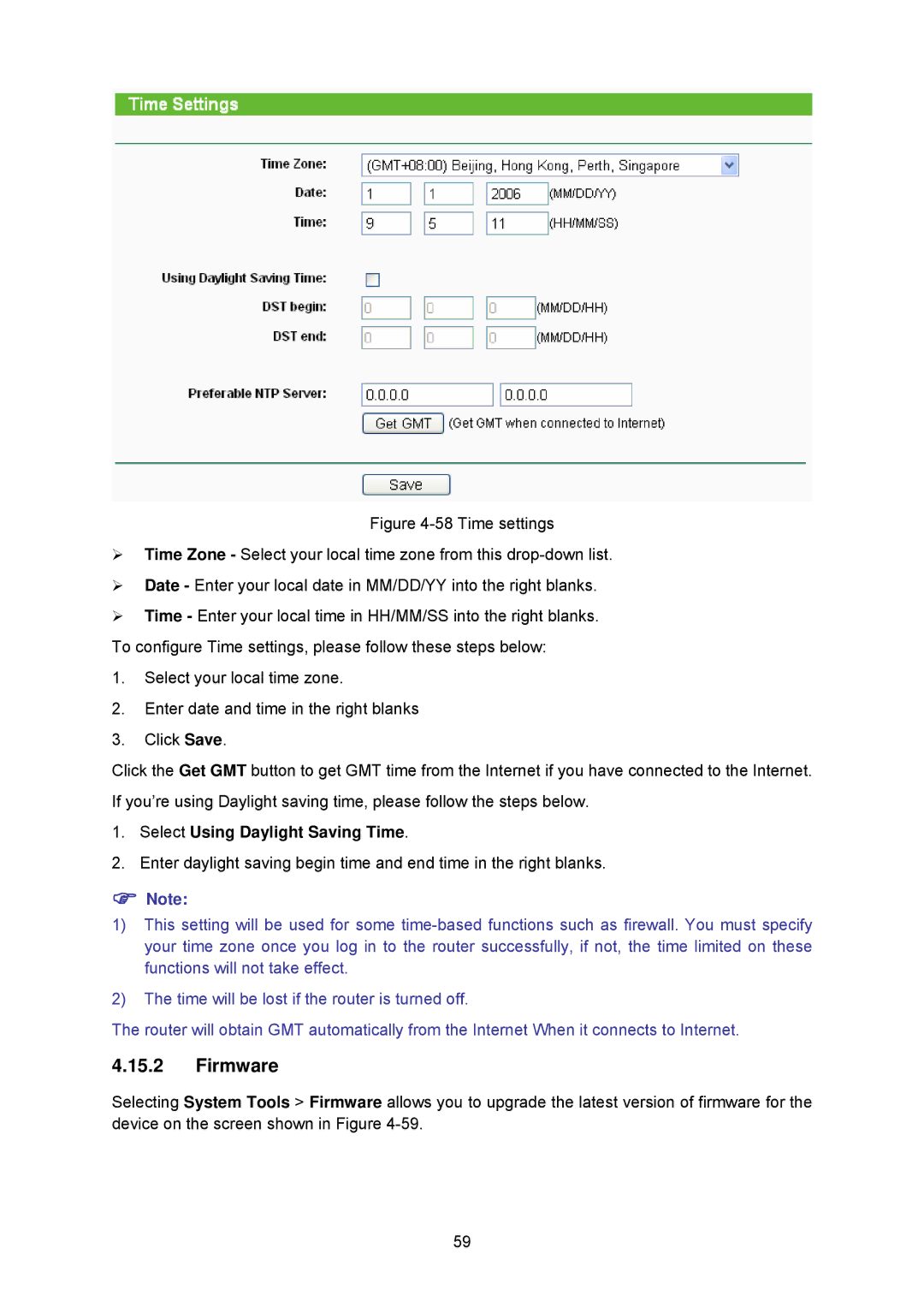 TP-Link TL-WA5210G manual Firmware, Select Using Daylight Saving Time 