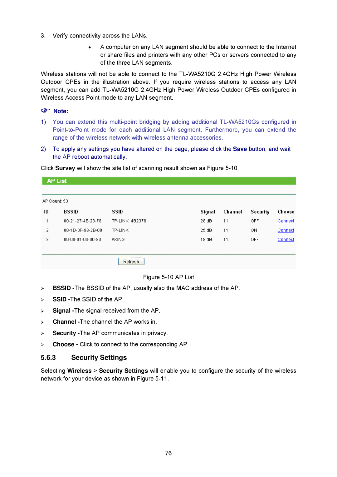 TP-Link TL-WA5210G manual Security Settings 