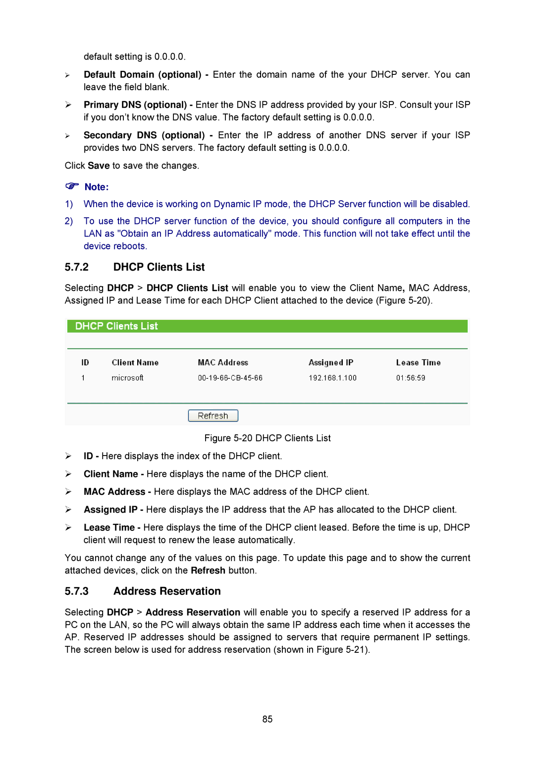 TP-Link TL-WA5210G manual Dhcp Clients List 