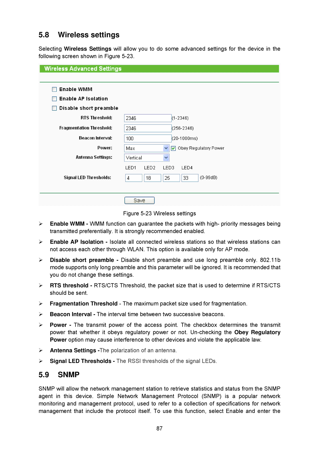 TP-Link TL-WA5210G manual Wireless settings 