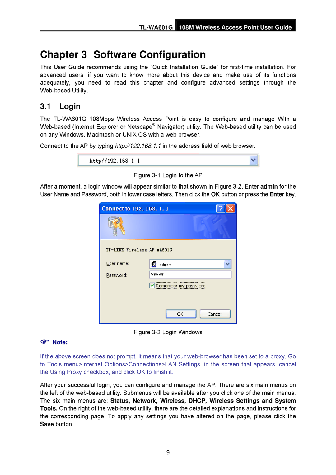 TP-Link TL-WA601G manual Software Configuration, Login 