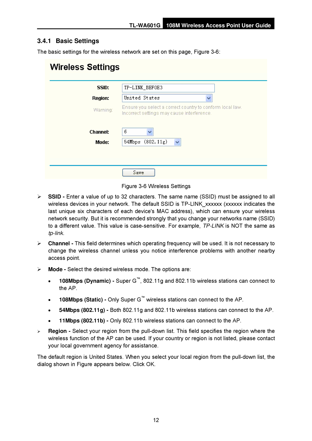 TP-Link TL-WA601G manual Basic Settings 