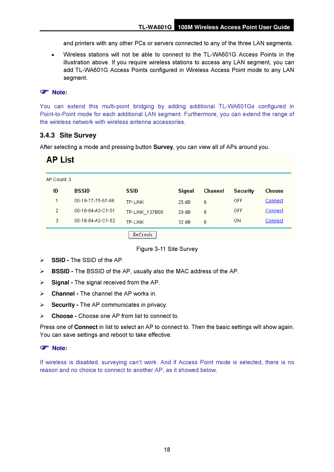 TP-Link TL-WA601G manual Site Survey 