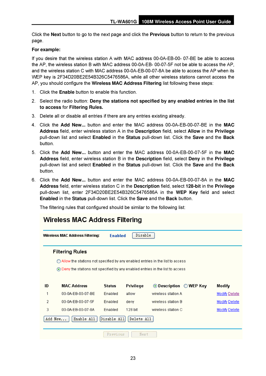 TP-Link TL-WA601G manual For example 