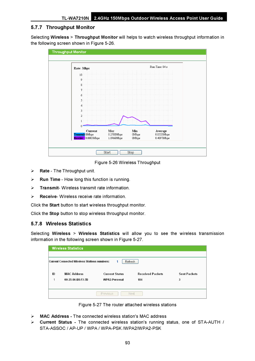 TP-Link TL-WA7210N manual Throughput Monitor 