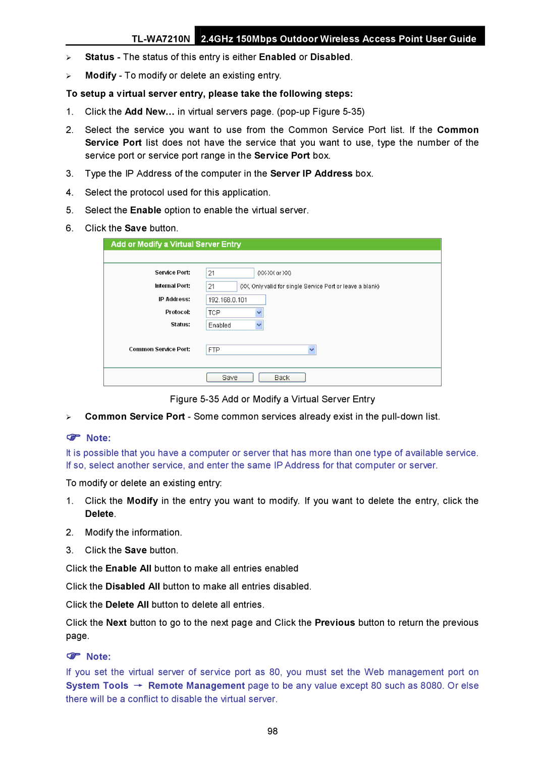 TP-Link TL-WA7210N manual  Note 