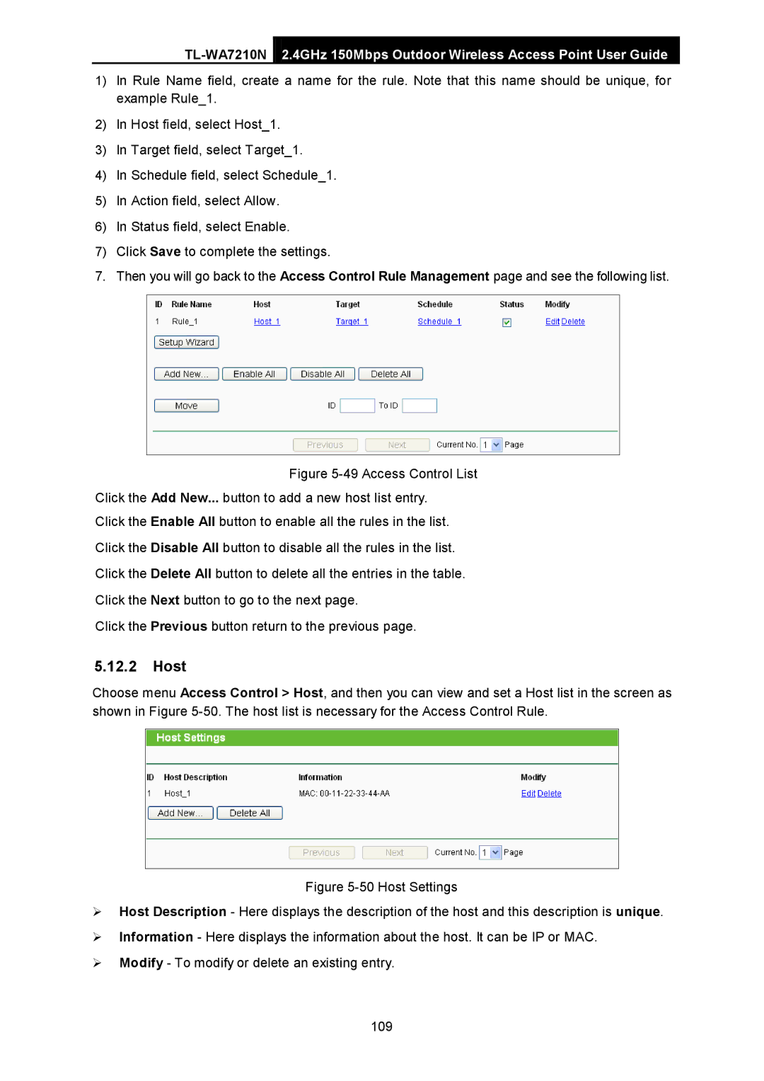 TP-Link TL-WA7210N manual Host 