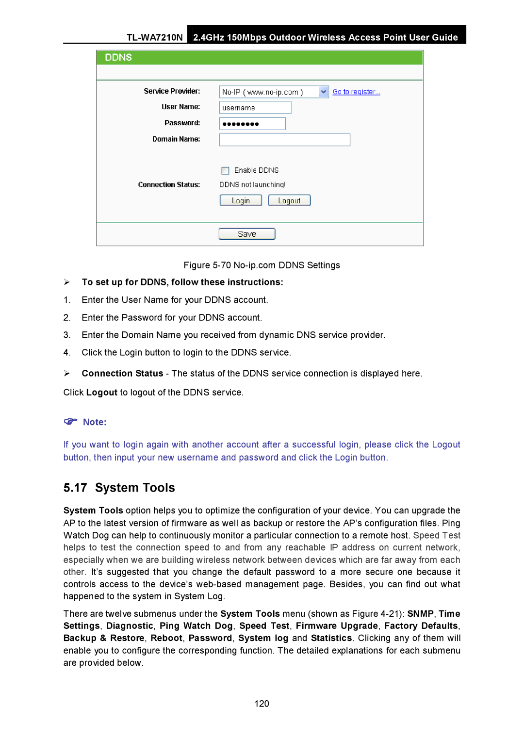 TP-Link TL-WA7210N manual System Tools 