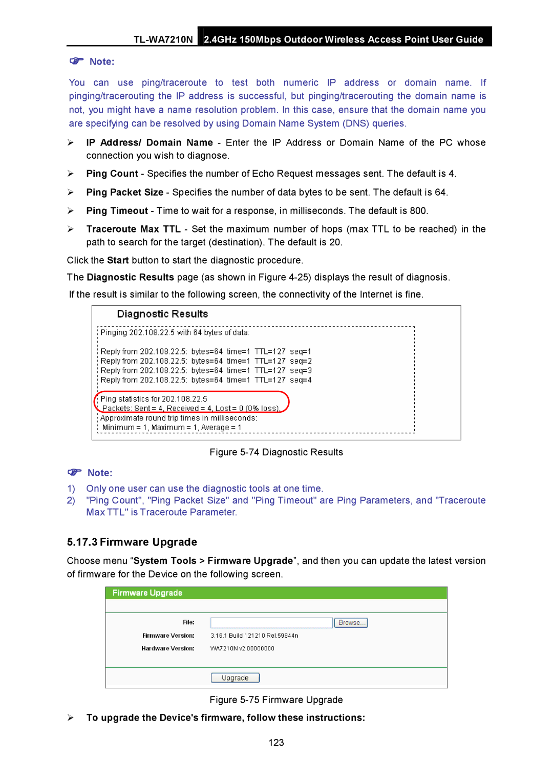 TP-Link TL-WA7210N manual Diagnostic Results 