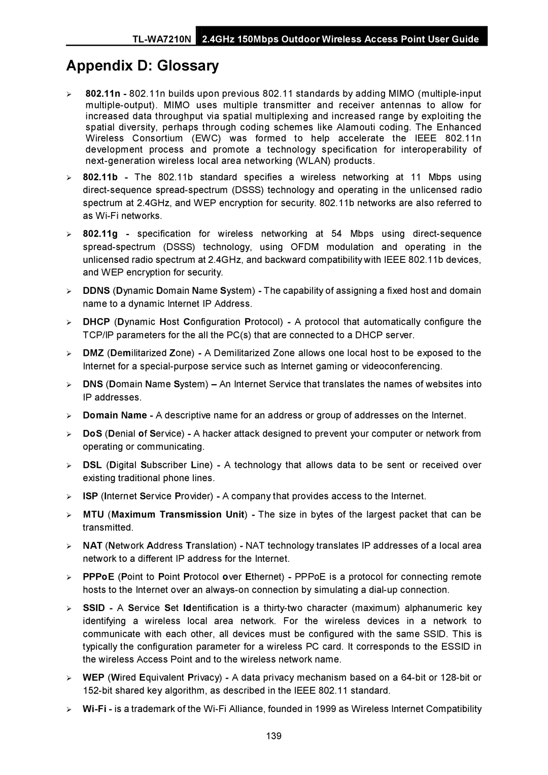 TP-Link TL-WA7210N manual Appendix D Glossary 