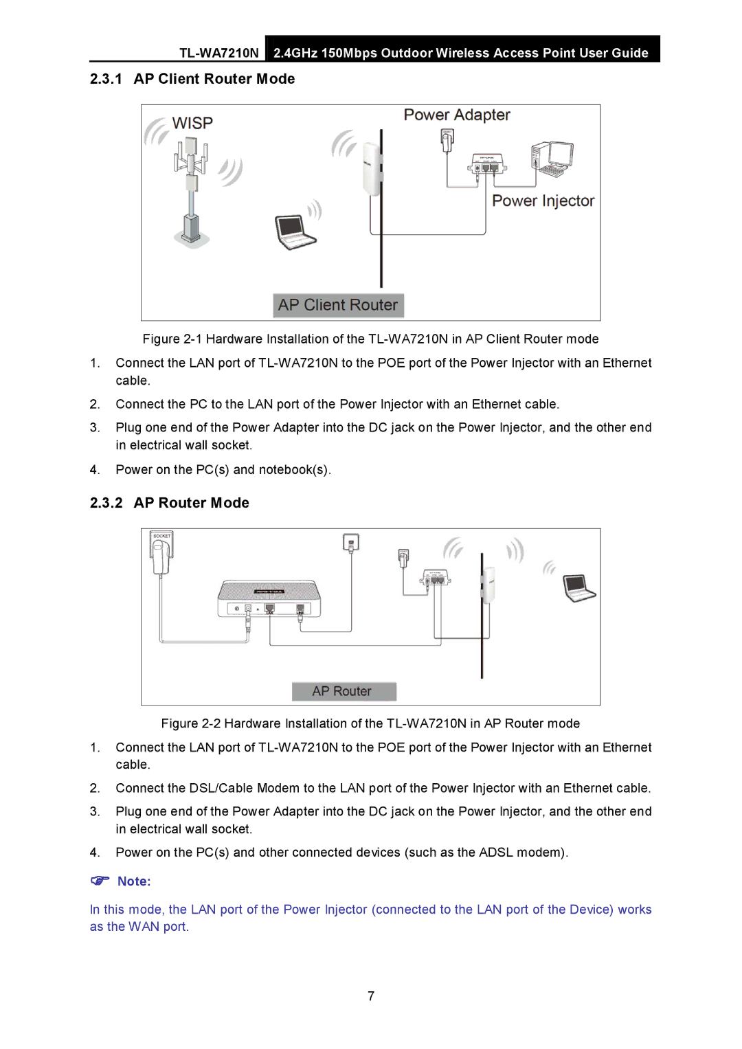 TP-Link TL-WA7210N manual AP Client Router Mode, AP Router Mode 