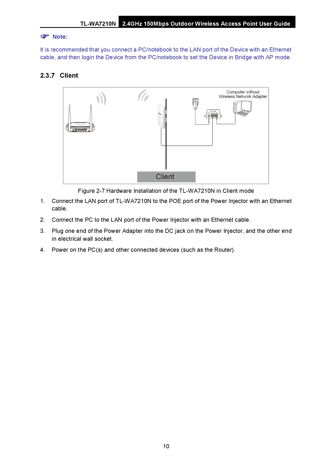 TP-Link TL-WA7210N manual Client 