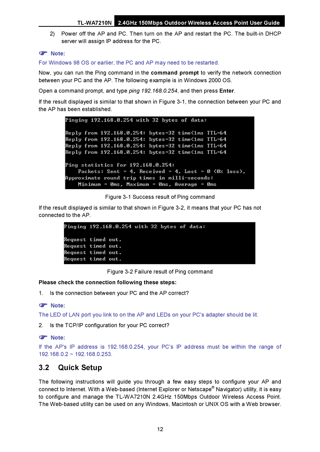 TP-Link TL-WA7210N manual Quick Setup, Please check the connection following these steps 