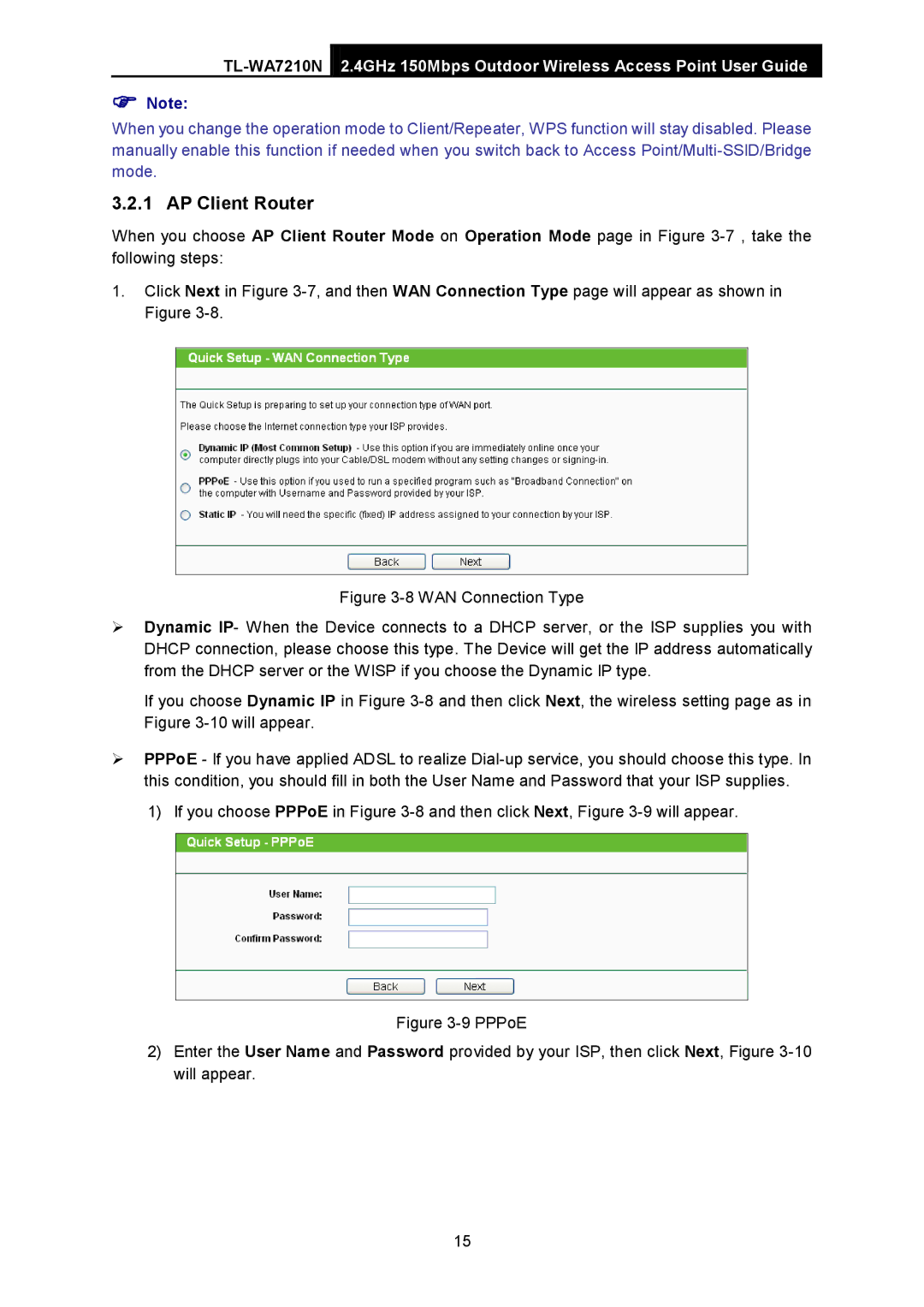 TP-Link TL-WA7210N manual AP Client Router 