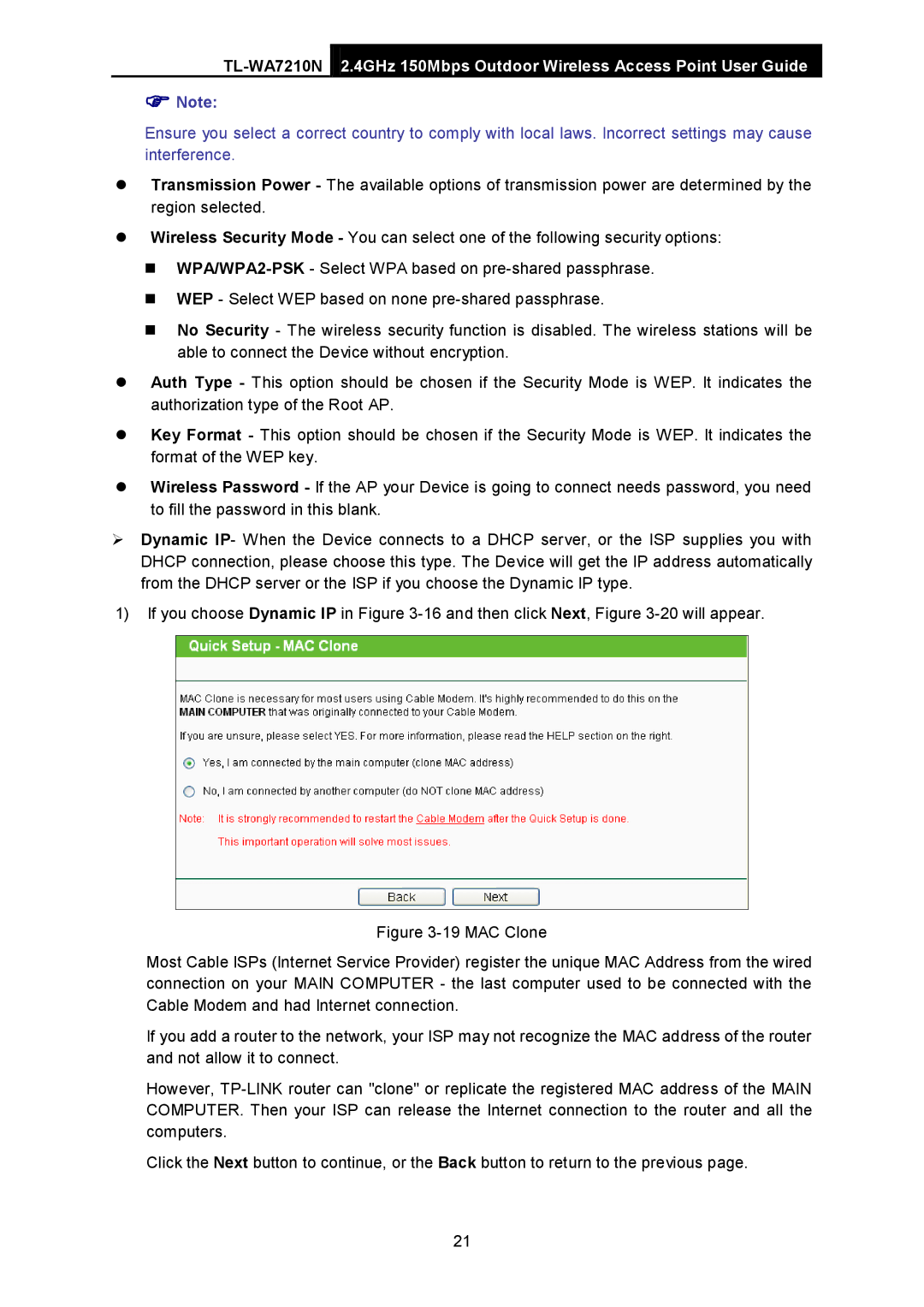 TP-Link TL-WA7210N manual  Note 