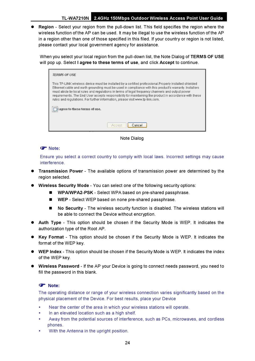 TP-Link TL-WA7210N manual  Note 