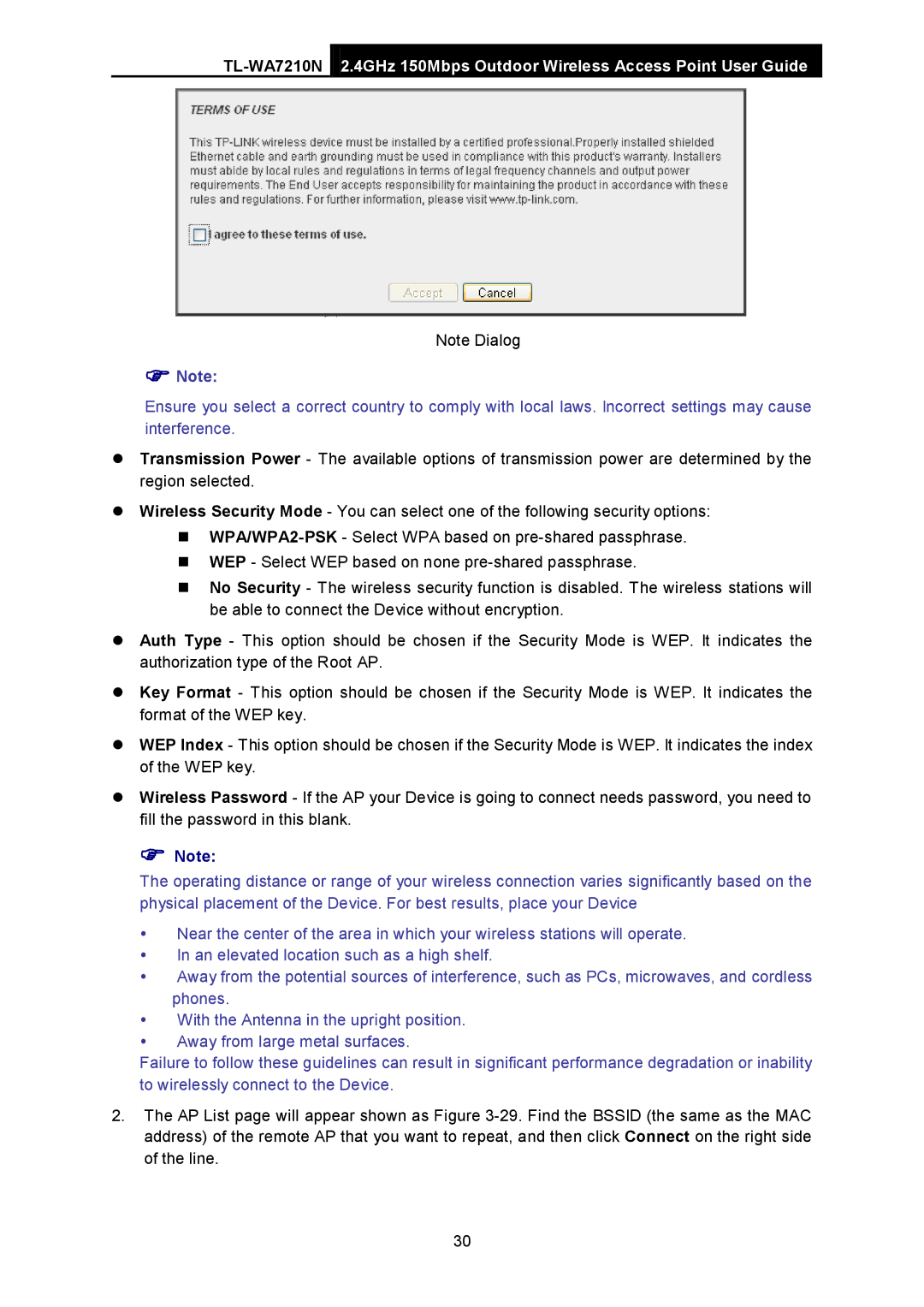 TP-Link TL-WA7210N manual  Note 