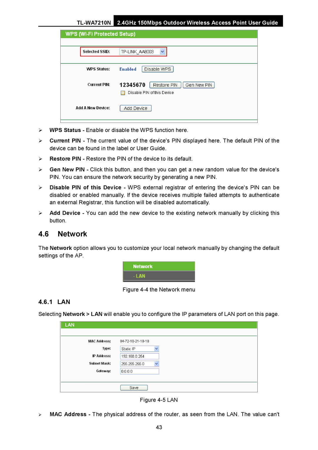 TP-Link TL-WA7210N manual Network, 1 LAN 