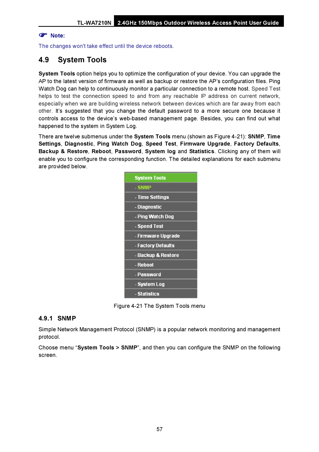 TP-Link TL-WA7210N manual System Tools, Snmp 