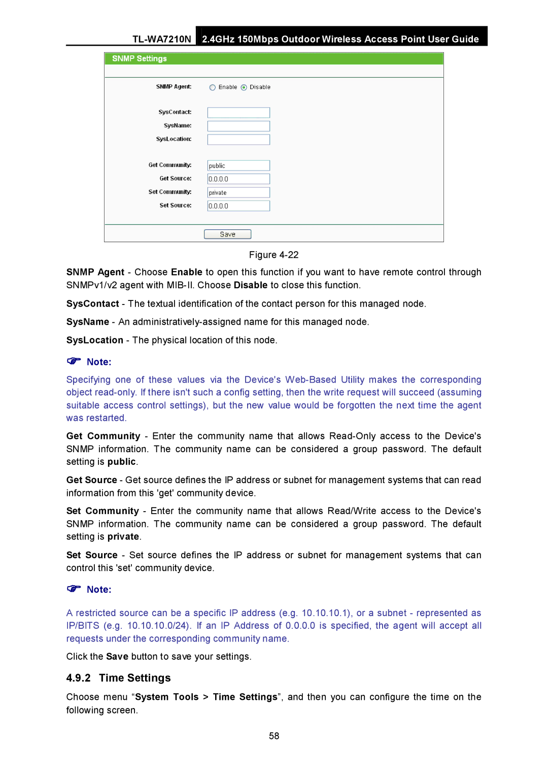 TP-Link TL-WA7210N manual Time Settings 