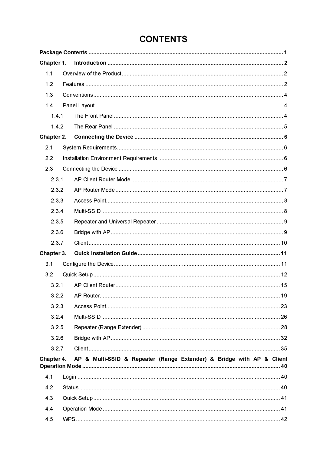 TP-Link TL-WA7210N manual Contents 