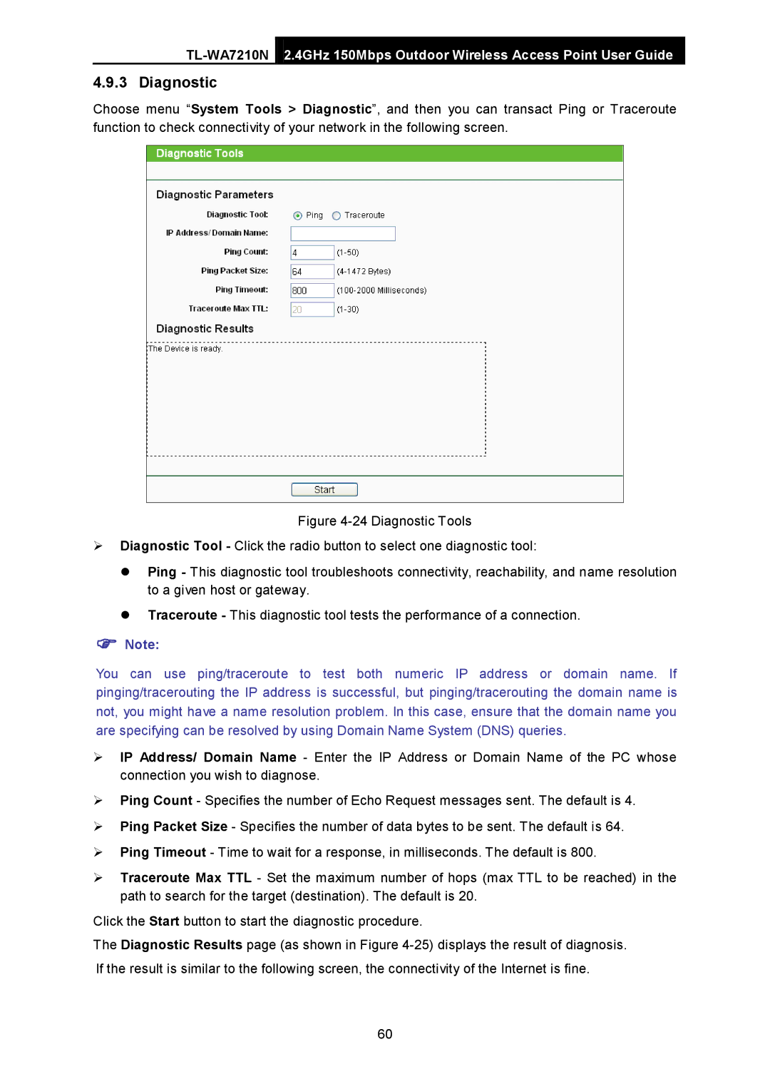 TP-Link TL-WA7210N manual Diagnostic 