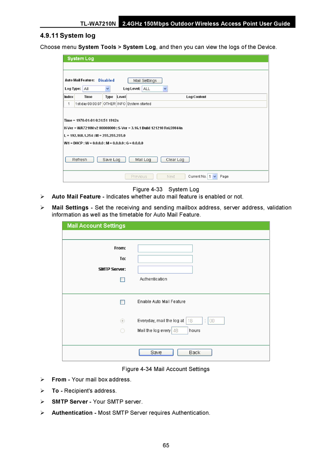 TP-Link TL-WA7210N manual System log 