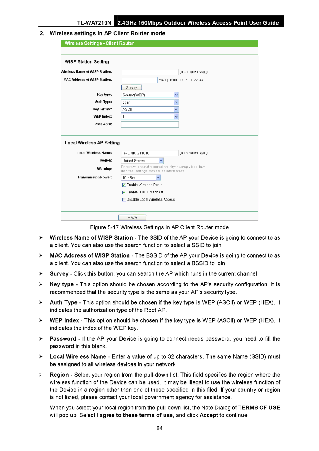 TP-Link TL-WA7210N manual Wireless settings in AP Client Router mode 