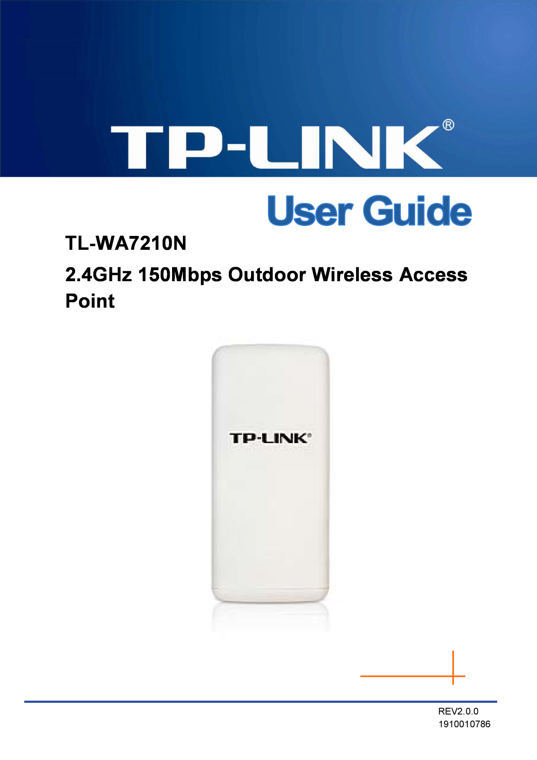 TP-Link manual TL-WA7210N 2.4GHz 150Mbps Outdoor Wireless Access Point, REV2.0.0 1910010786 
