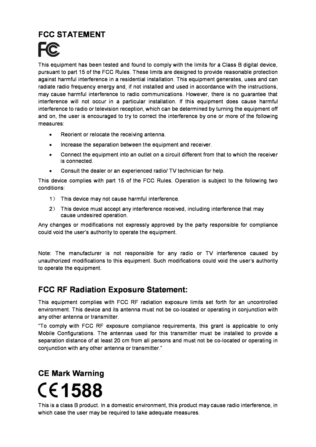 TP-Link TL-WA7210N manual Fcc Statement, FCC RF Radiation Exposure Statement, CE Mark Warning 