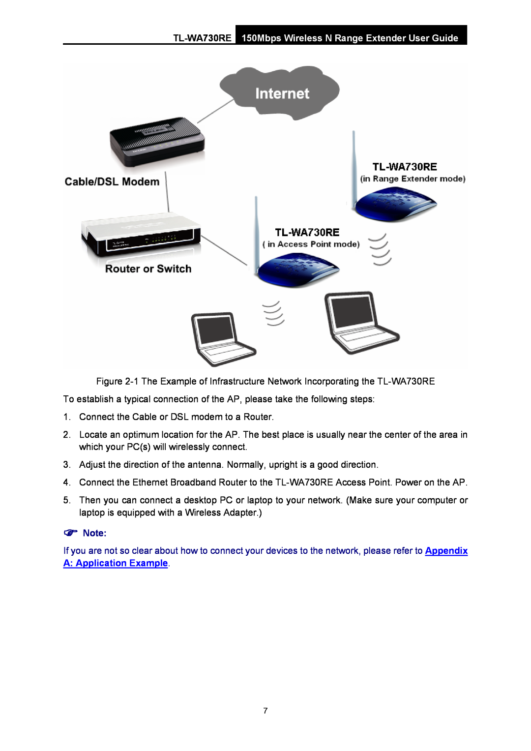 TP-Link manual TL-WA730RE 150Mbps Wireless N Range Extender User Guide, Connect the Cable or DSL modem to a Router 