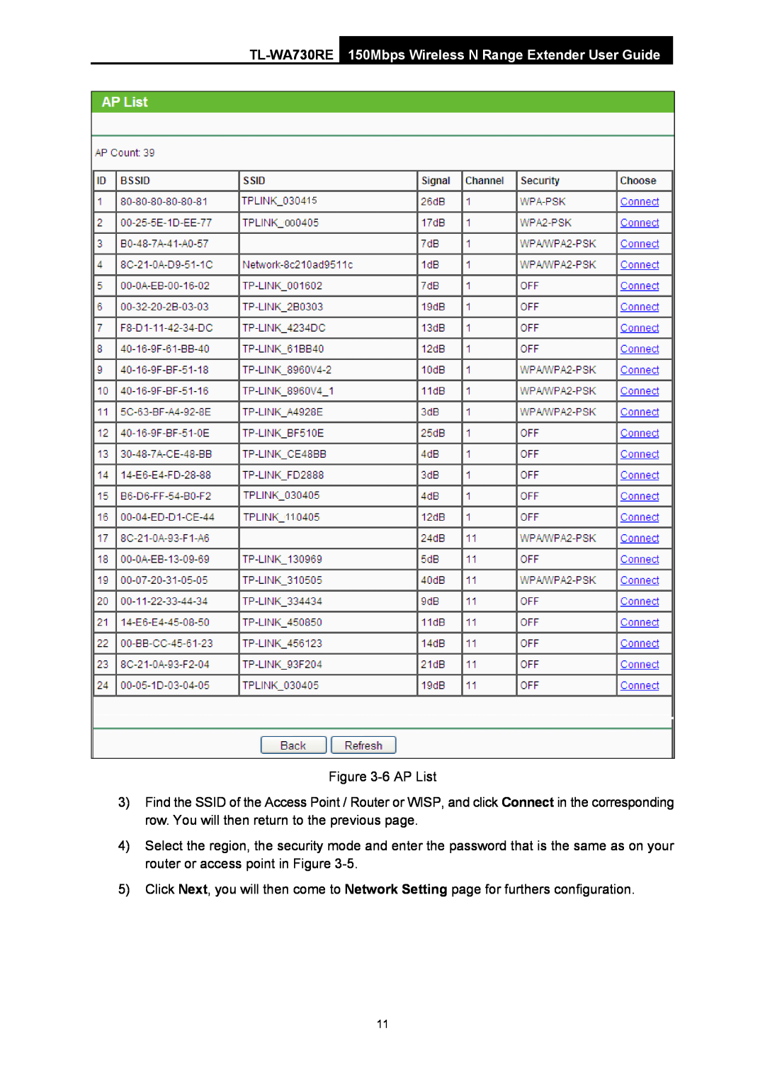 TP-Link manual TL-WA730RE 150Mbps Wireless N Range Extender User Guide, 6 AP List 