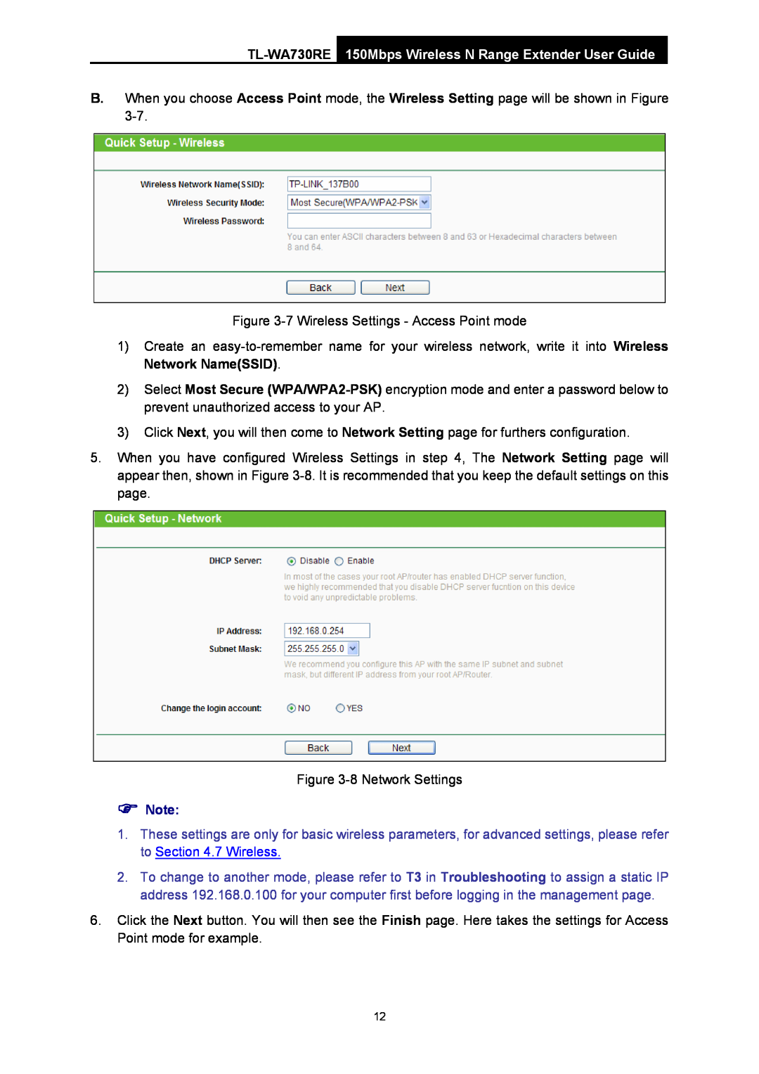 TP-Link manual TL-WA730RE 150Mbps Wireless N Range Extender User Guide, 7 Wireless Settings - Access Point mode 