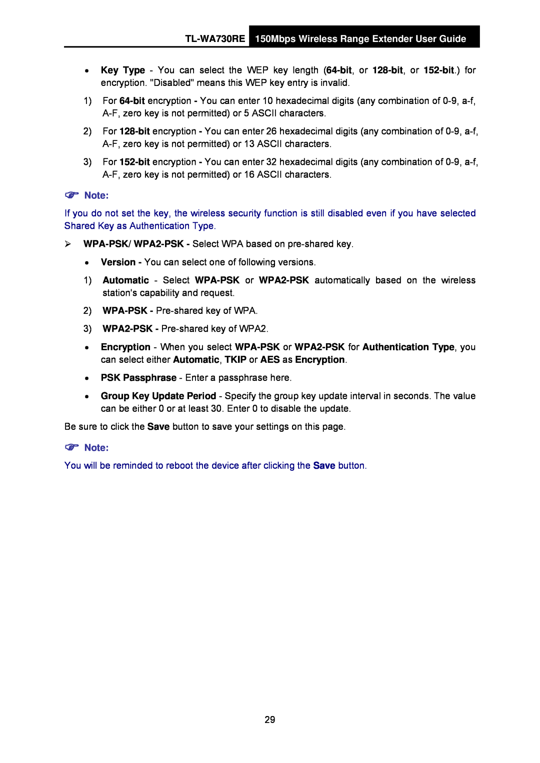 TP-Link TL-WA730RE 150Mbps Wireless Range Extender User Guide, ¾ WPA-PSK/ WPA2-PSK - Select WPA based on pre-shared key 