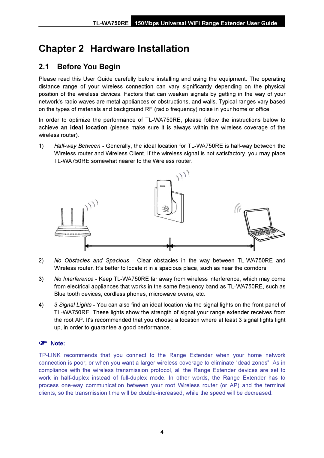 TP-Link TL-WA750RE manual Hardware Installation, Before You Begin 