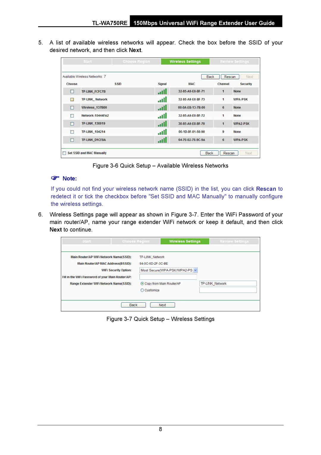 TP-Link TL-WA750RE manual Quick Setup Available Wireless Networks 