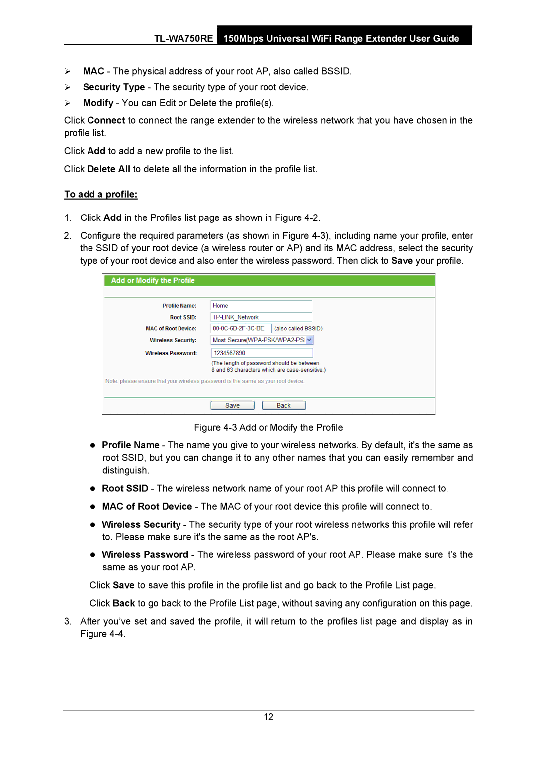 TP-Link TL-WA750RE manual To add a profile, Click Add in the Profiles list page as shown in Figure 