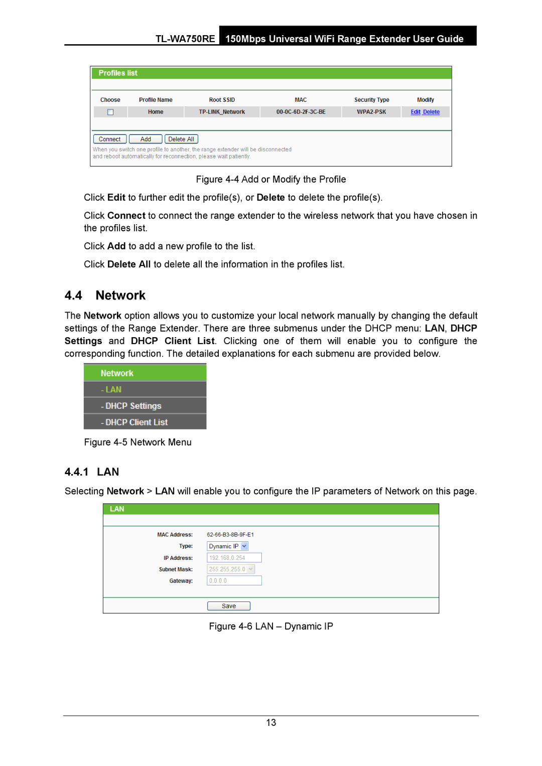 TP-Link TL-WA750RE manual Network, 1 LAN 