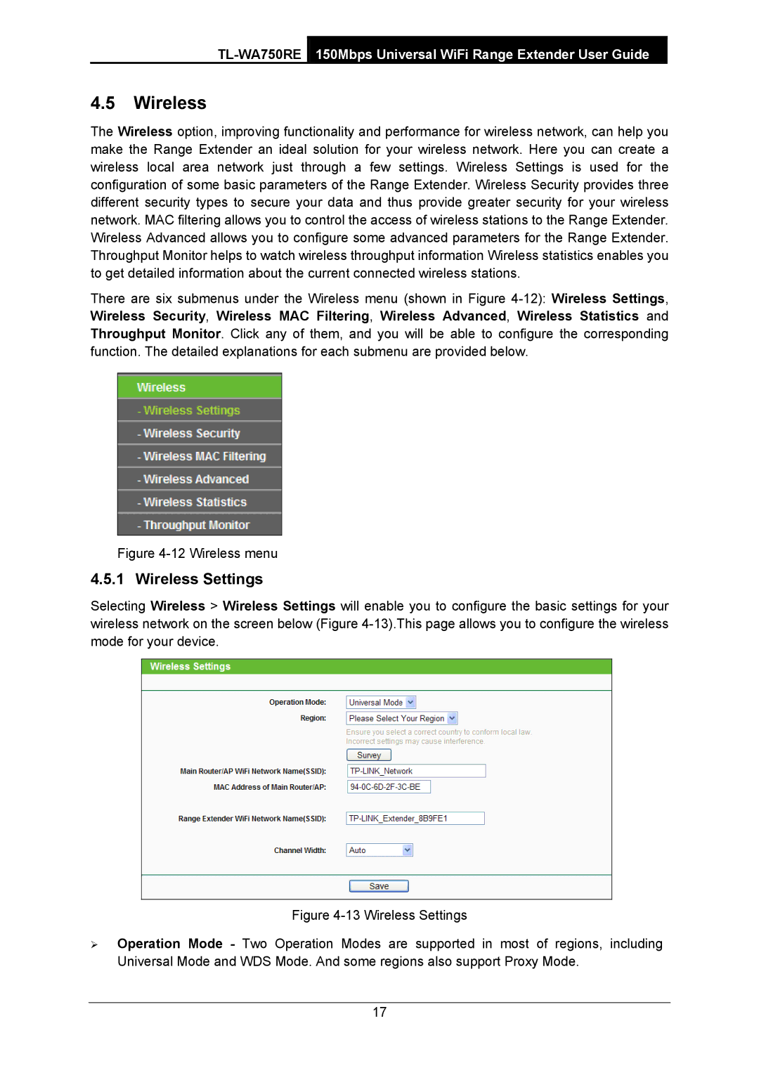 TP-Link TL-WA750RE manual Wireless Settings 