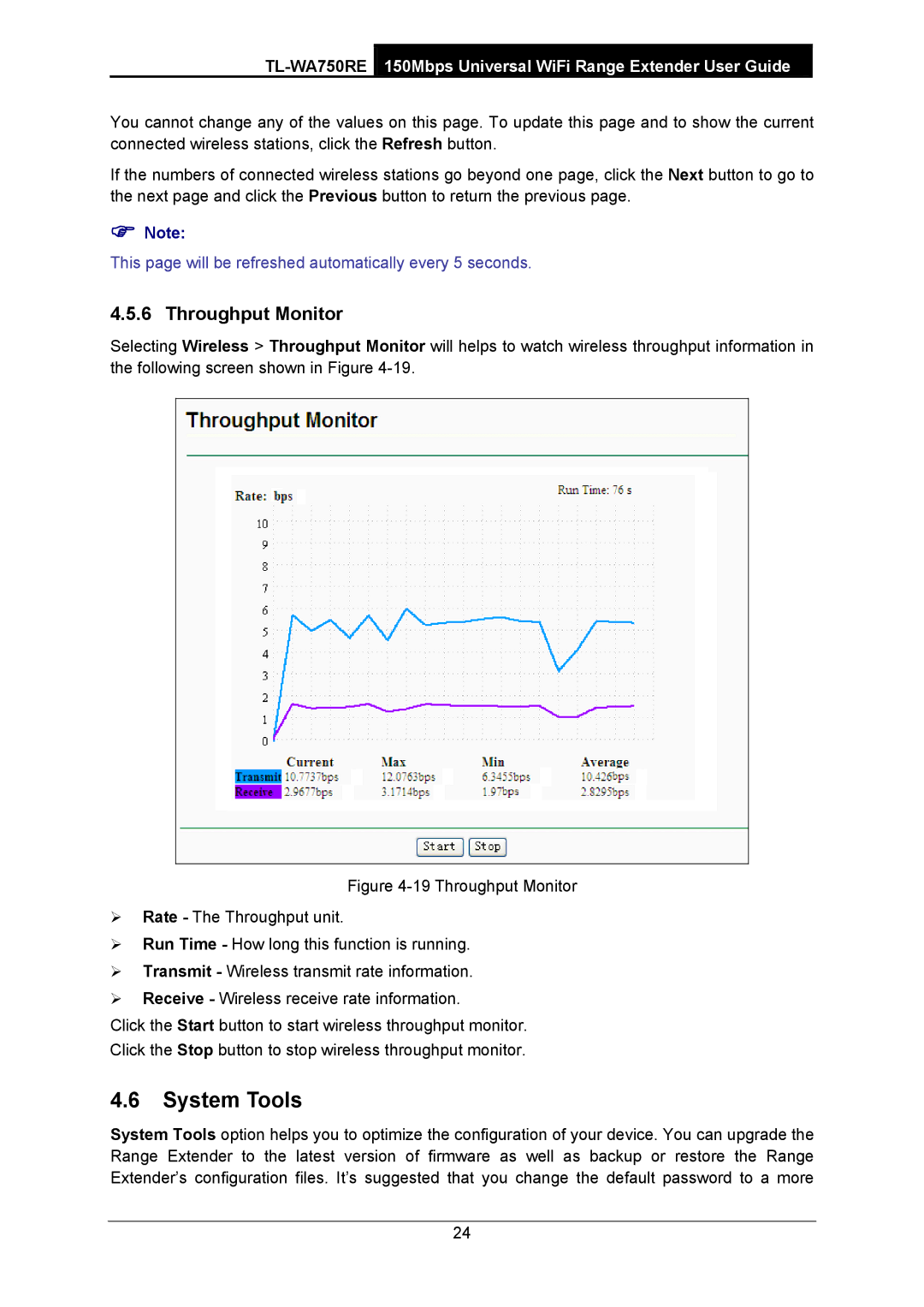 TP-Link TL-WA750RE manual System Tools, Throughput Monitor 