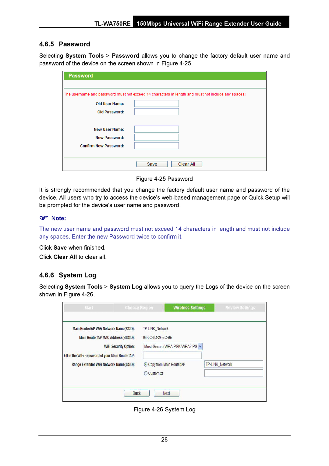 TP-Link TL-WA750RE manual Password, System Log 