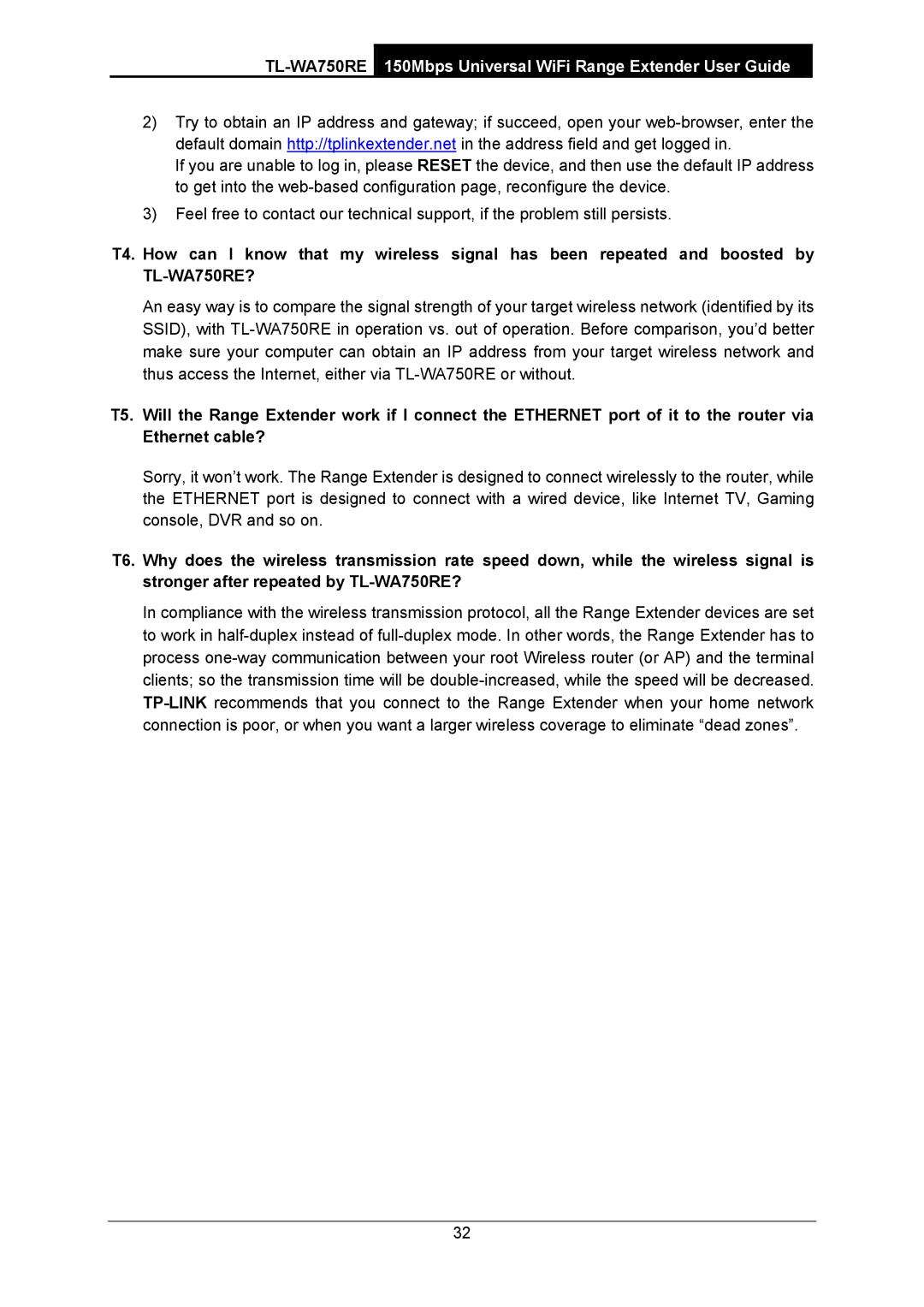 TP-Link manual TL-WA750RE150Mbps Universal WiFi Range Extender User Guide 