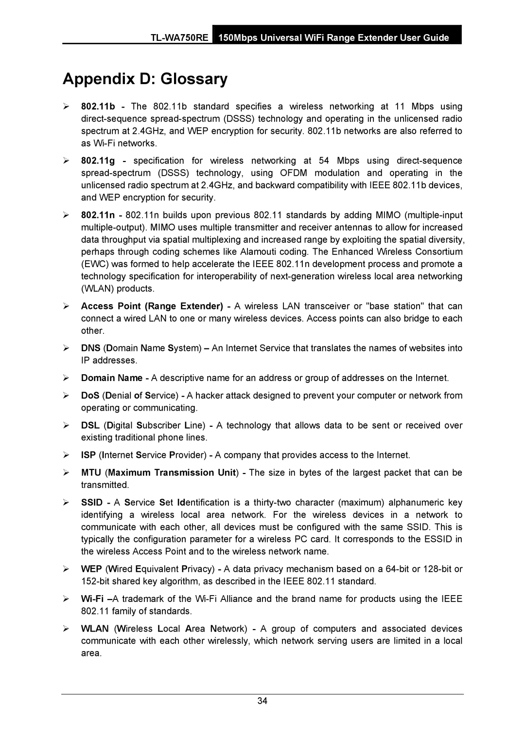 TP-Link TL-WA750RE manual Appendix D Glossary 