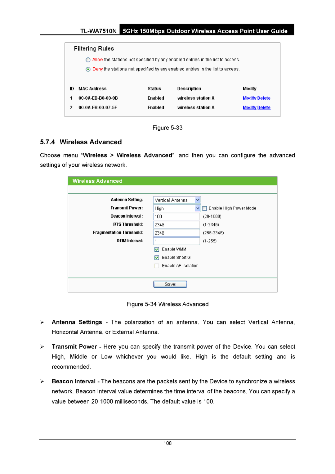 TP-Link TL-WA7510N manual 108 