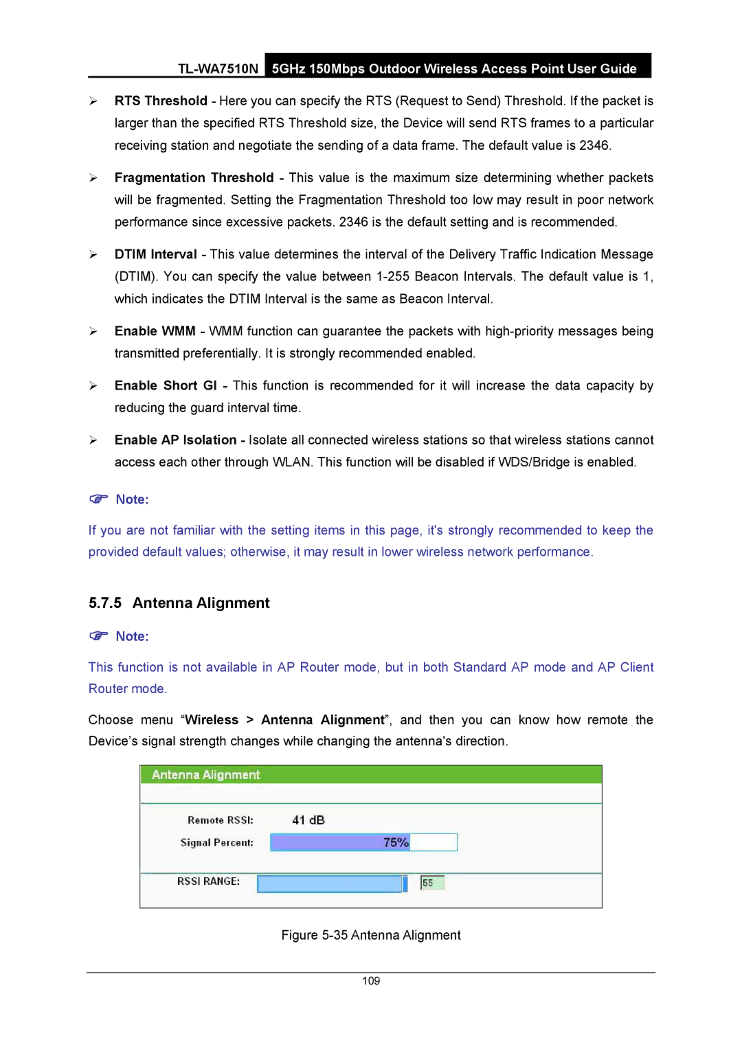 TP-Link TL-WA7510N manual Antenna Alignment 