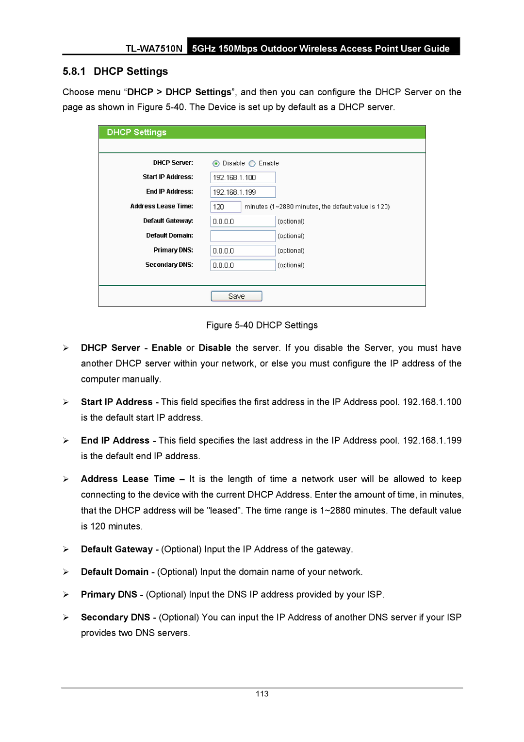 TP-Link TL-WA7510N manual 113 